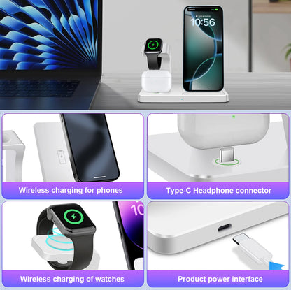 3-in-1 Wireless Charger for iPhone 16, 15, 14, 13, 12 Pro Max, Fast Charging Station for iWatch 10, 9, 8, AirPods 3, Induction Stand