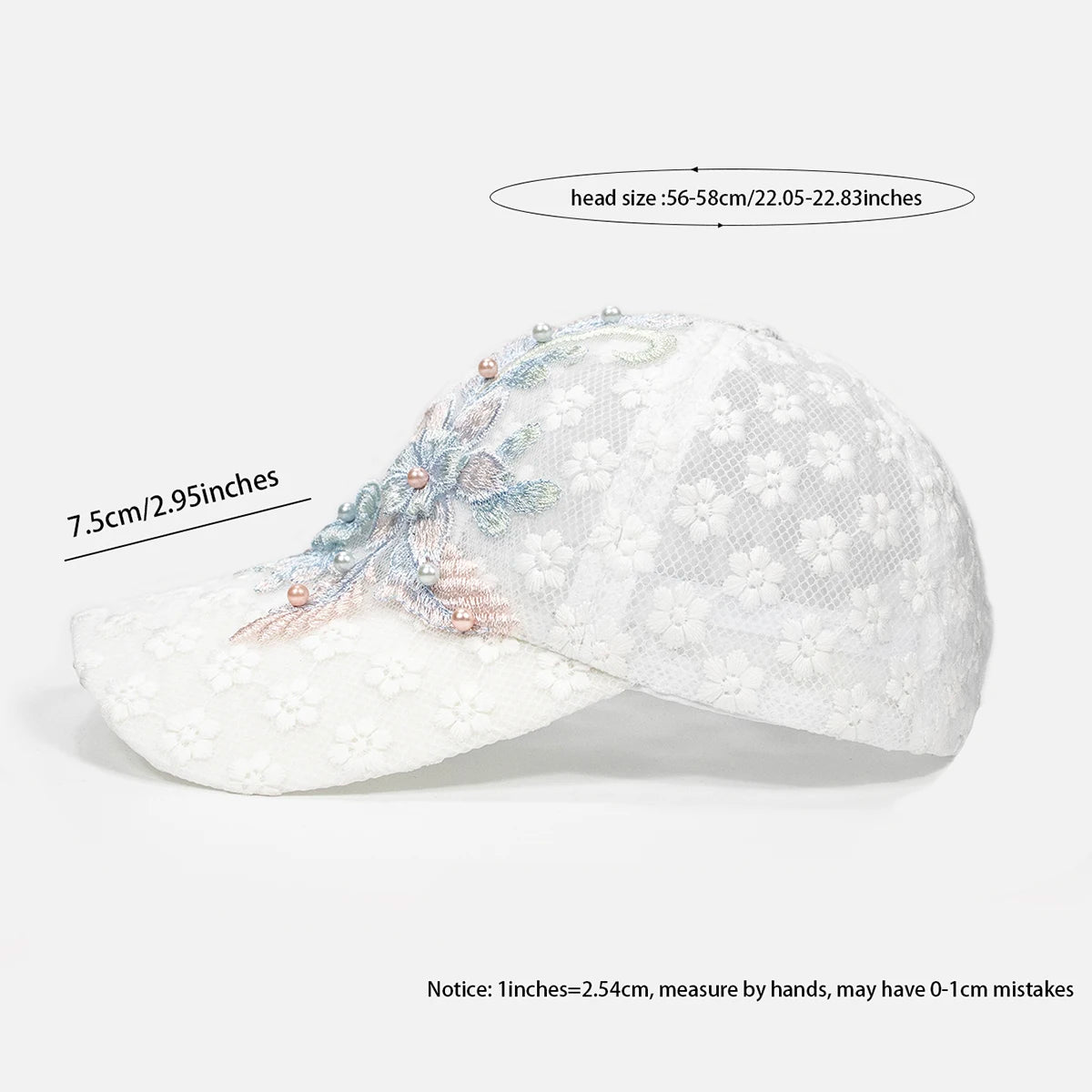 Gorra de béisbol de mujer transpirable ahuecada de encaje sombrero elegante bordado blanco