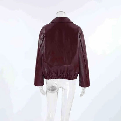 Otoño Invierno chaqueta de cuero Retro 2026 nueva chaqueta de cuero Pu para mujer solapa corta motocicleta abrigo suelto mujer abrigo de cuero de motorista