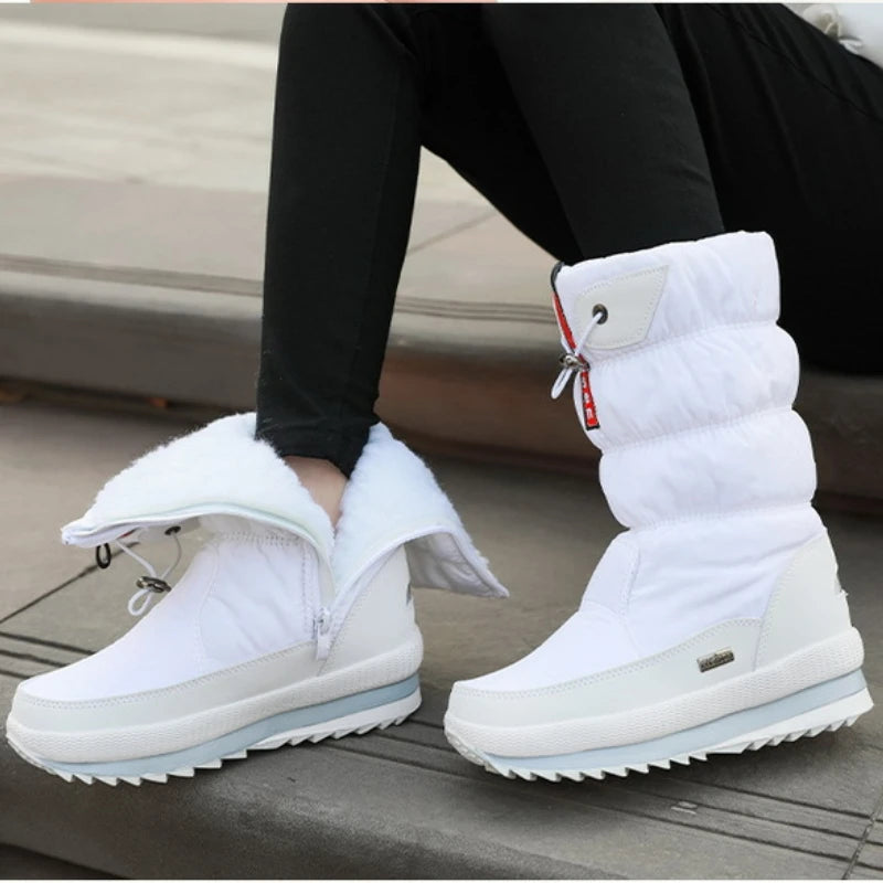 Botas de nieve cálidas a la moda para Mujer, Botas de invierno con plataforma, Botas antideslizantes impermeables, Botas de piel de felpa a media pantorrilla, Botas para Mujer