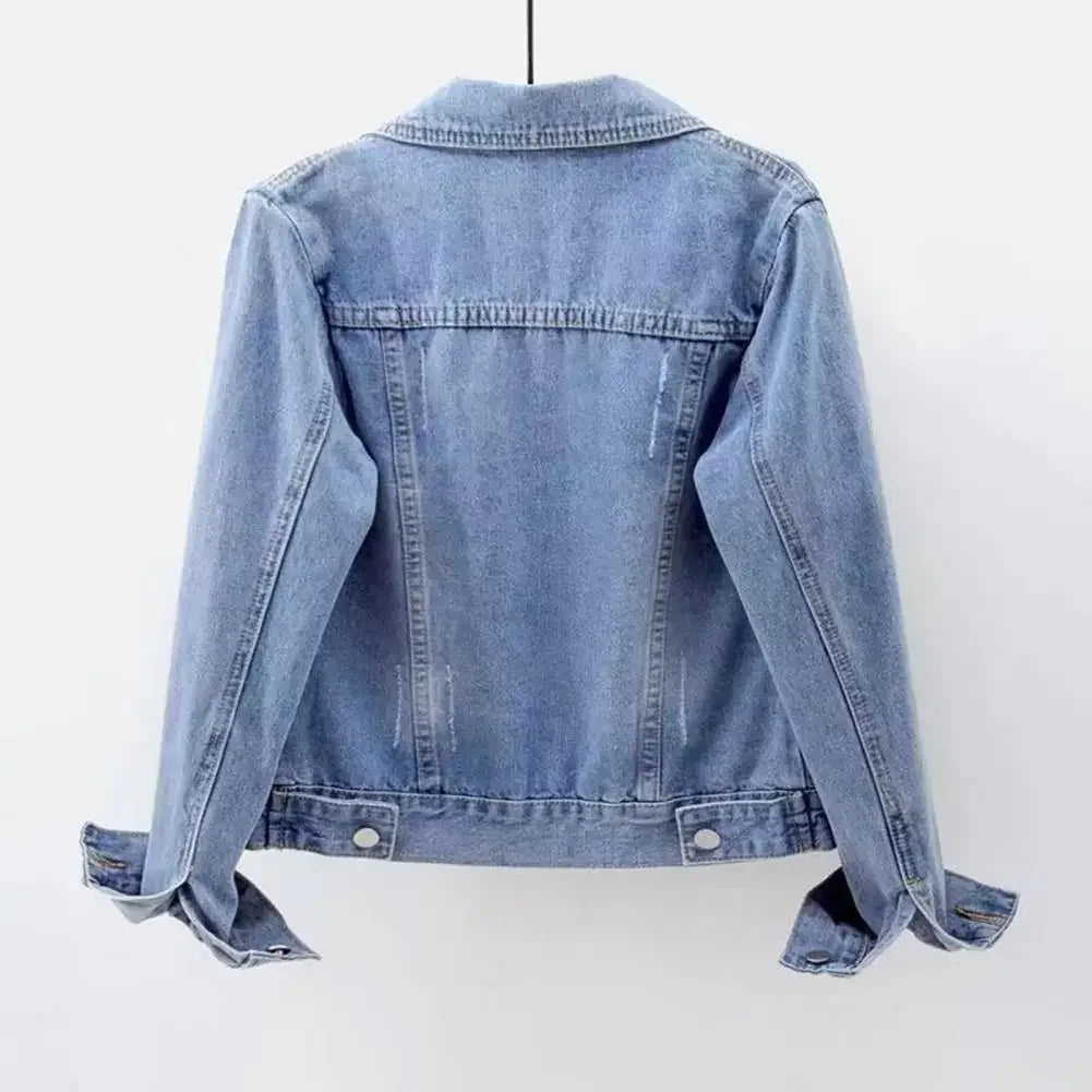 Women's denim jacket, single-breasted chest flap jacket, slim fit long sleeve short coat, retro women's denim jackets, outerwear