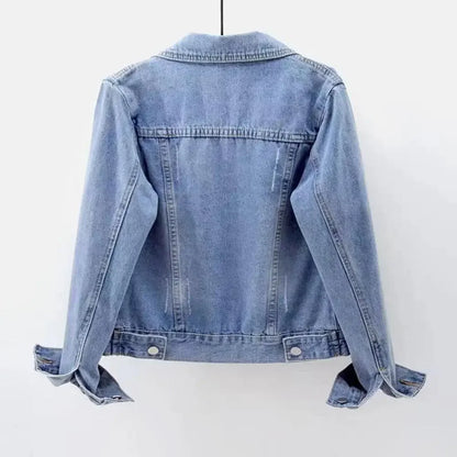 Women's denim jacket, single-breasted chest flap jacket, slim fit long sleeve short coat, retro women's denim jackets, outerwear