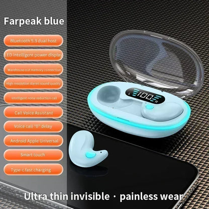 X55 Sleep Headphones, Mini Wireless Earbuds for Work, TWS Bluetooth Stereo Hidden Headphones with Mic, HD Call, Waterproof