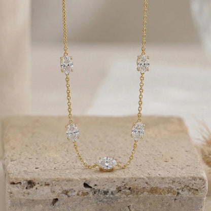 Collares de Moissanita Ovalada de 5cttw para Mujer, Diamante de Laboratorio con Certificado, Plata S925, Chapado en Oro de 18K.