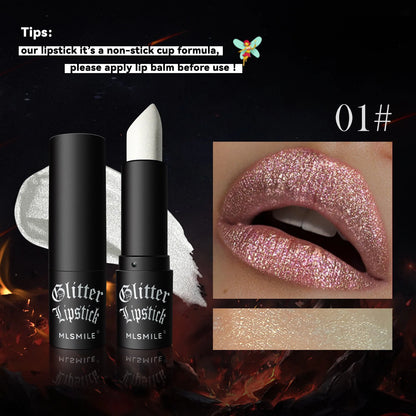 Lápiz labial con purpurina de 7 colores, resistente al agua, de larga duración, diamante nacarado, metálico, brillo de labios negro, maquillaje de labios para mujer, cosmético