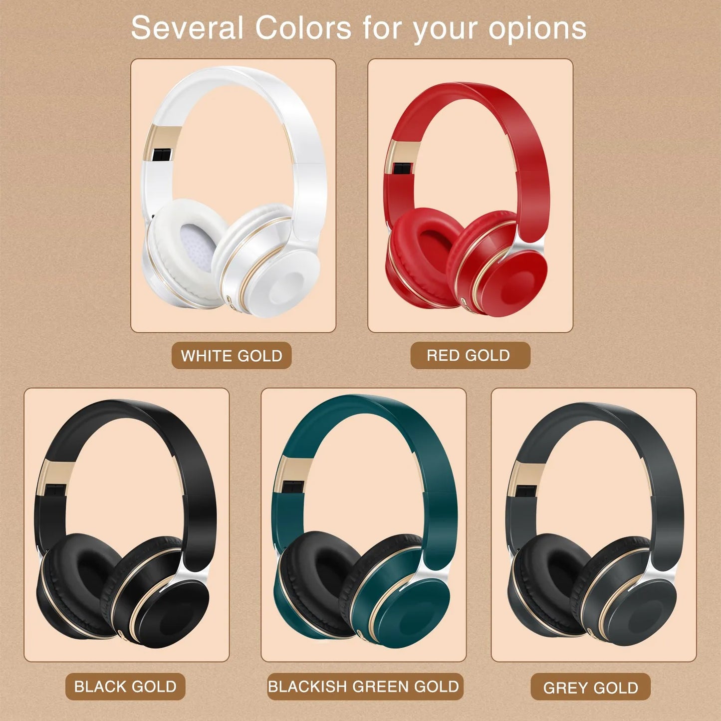 Auriculares Inalámbricos Bluetooth 2026, Auriculares Estéreo con Diadema, Soporte para Tarjeta SD y Micrófono para iPhone, Samsung y Tabletas