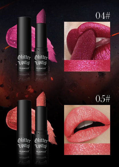 Lápiz labial con purpurina de 7 colores, resistente al agua, de larga duración, diamante nacarado, metálico, brillo de labios negro, maquillaje de labios para mujer, cosmético