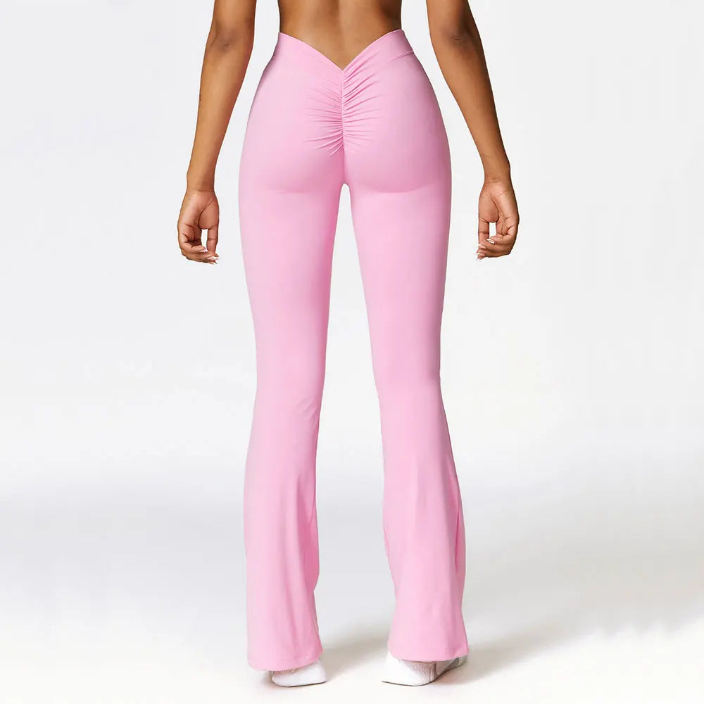 Women's V-shaped Yoga Pants, Flared Leggings, High-Waisted Wide-Leg Pants, Sports Flared Pants for Gym and Fitness, Dance Pants.