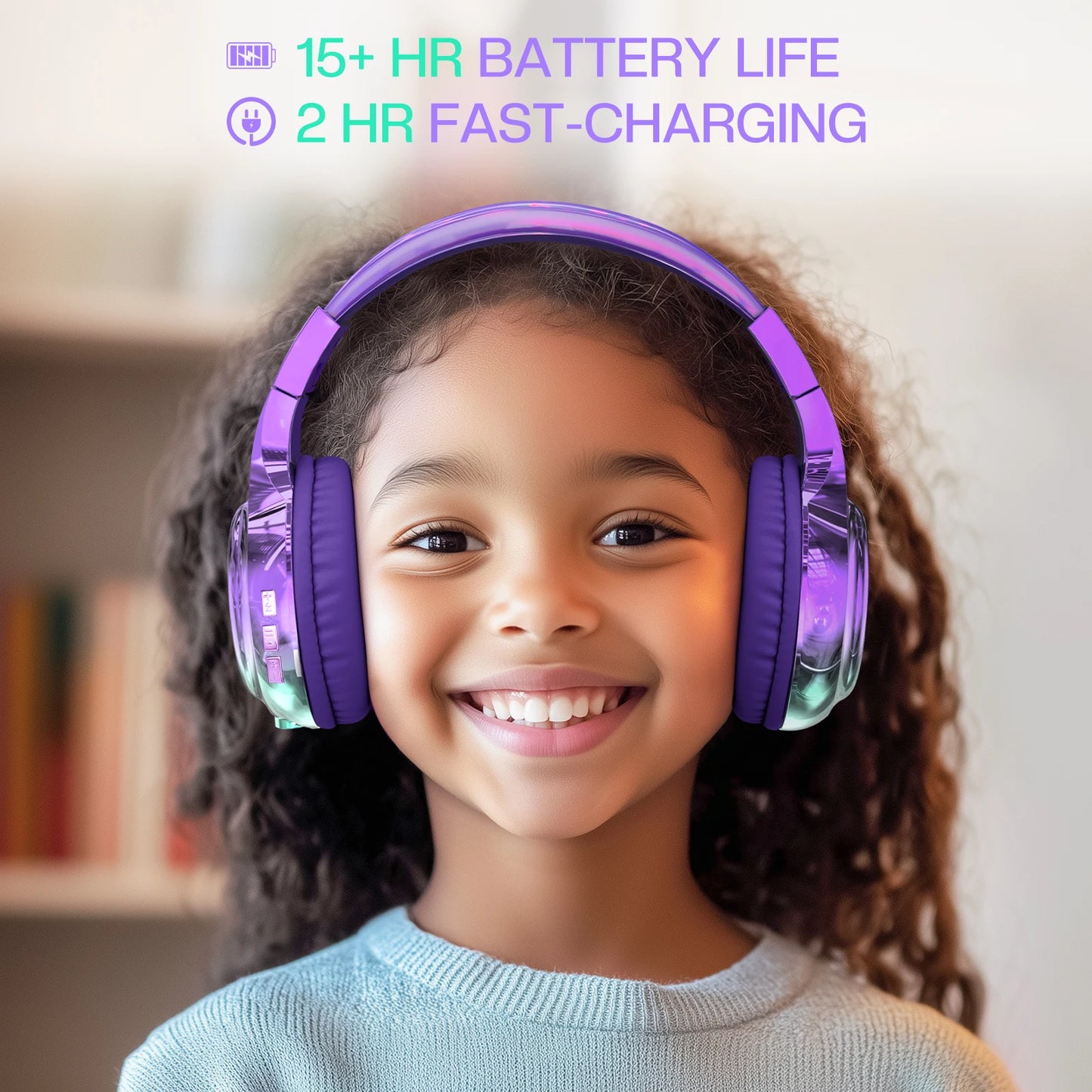 Kids Gradient Bluetooth Headphones, Wireless Over-Ear Headsets for Girls with Mic, Foldable Lightweight Headphones for School Travel