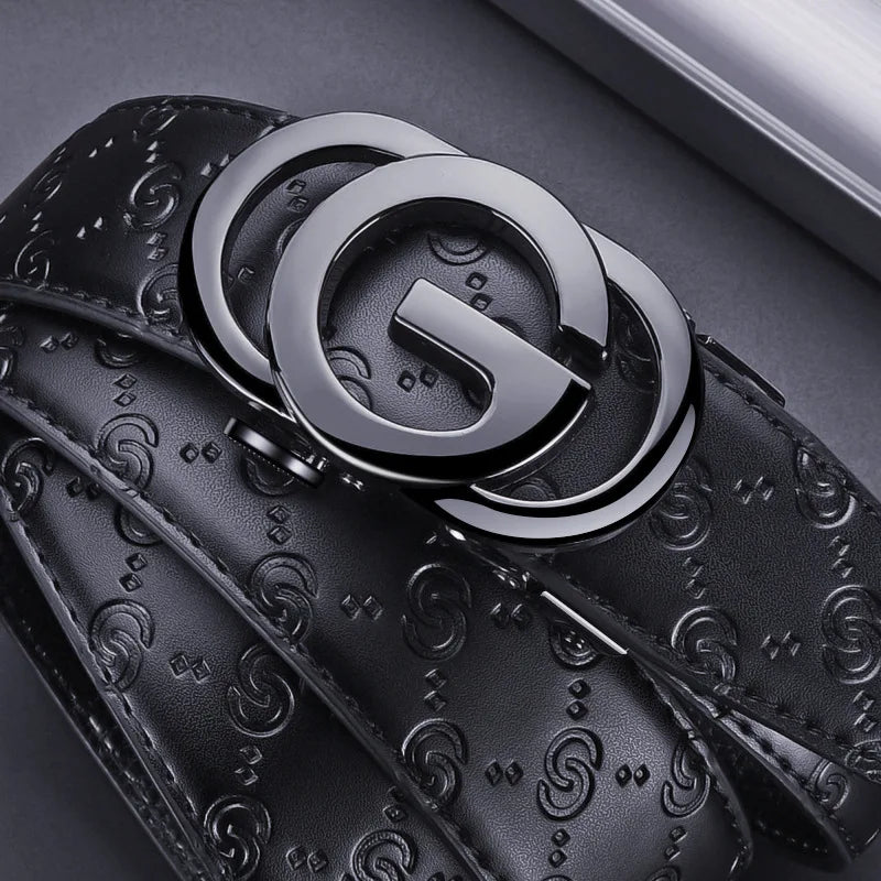 Cinturón de lujo para hombre y mujer, cinturón con hebilla automática para hombre, cinturón de cuero genuino de alta calidad, cinturón de negocios con diseño impreso para hombre
