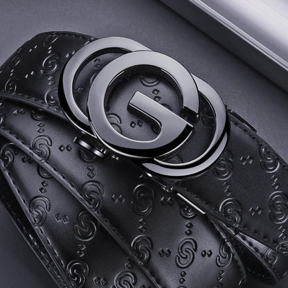 Cinturón de lujo para hombre y mujer, cinturón con hebilla automática para hombre, cinturón de cuero genuino de alta calidad, cinturón de negocios con diseño impreso para hombre