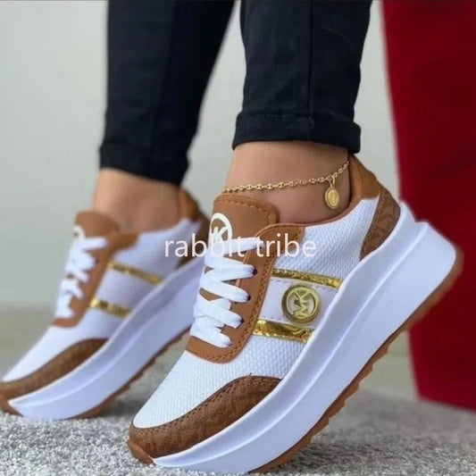New women's casual shoes, lightweight color block vulcanized shoes for women, flat-bottomed lace-up women's shoes, thick-soled shoes