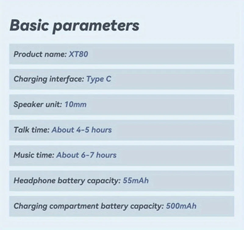XT80 Wireless Bluetooth 5.3 Earbuds True Wireless Headphones with Mic Button Control Noise Reduction Ear Hooks Waterproof Headphones