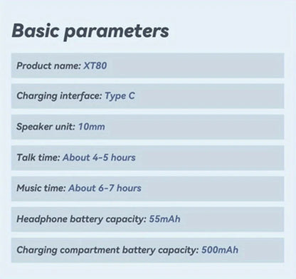 XT80 Wireless Bluetooth 5.3 Earbuds True Wireless Headphones with Mic Button Control Noise Reduction Ear Hooks Waterproof Headphones