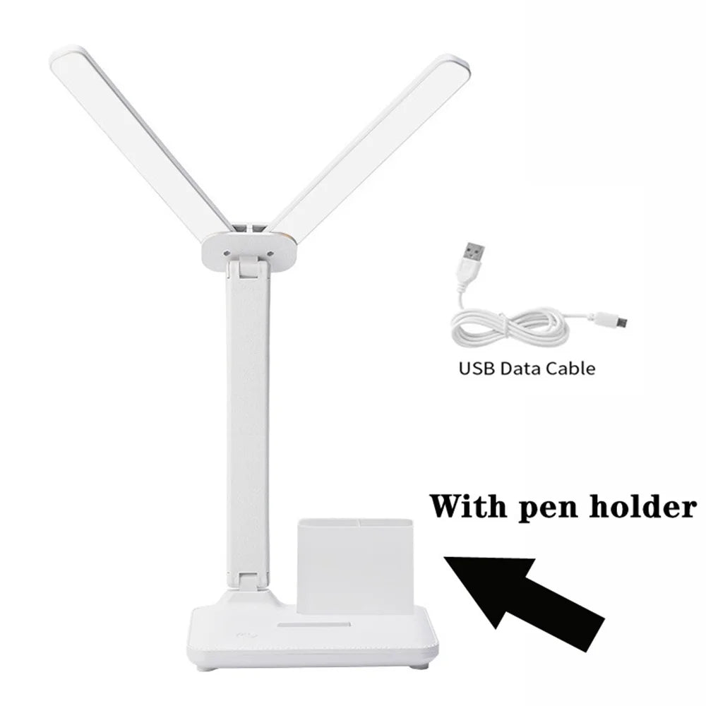 LED Desk Lamp, Dimmable Touch Folding Table Lamp with USB, Calendar, Temperature Clock, Night Light for Study, Reading Lamp