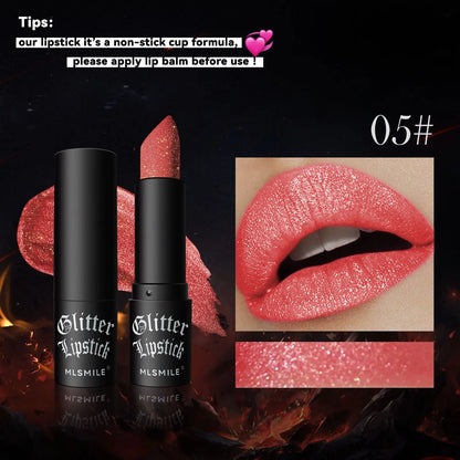 Lápiz labial con purpurina de 7 colores, resistente al agua, de larga duración, diamante nacarado, metálico, brillo de labios negro, maquillaje de labios para mujer, cosmético