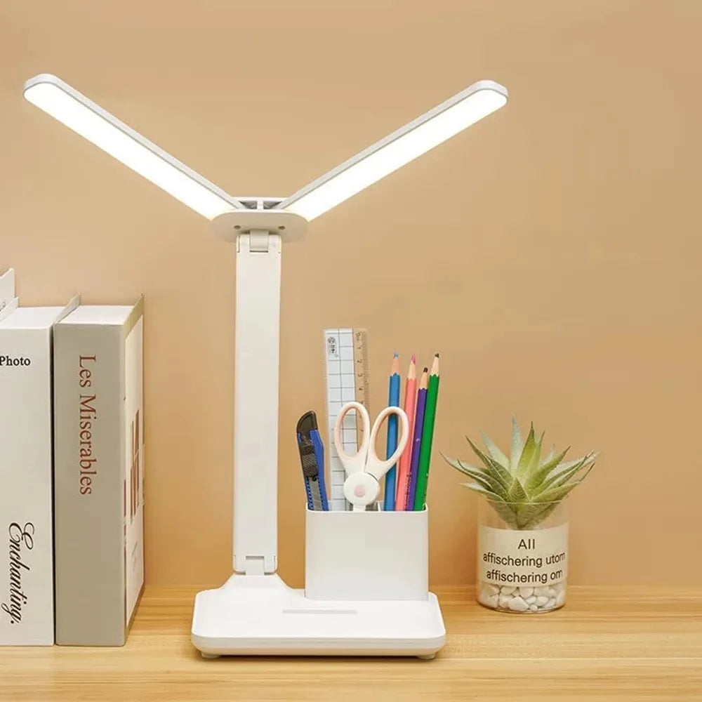 LED Desk Lamp, Dimmable Touch Folding Table Lamp with USB, Calendar, Temperature Clock, Night Light for Study, Reading Lamp
