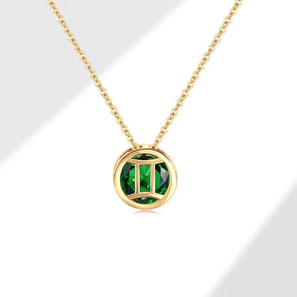 Retro Double-Sided Hollow 12 Constellation Pendant Necklaces for Women, Crystal Rhinestone Birthstone Zodiac Sign Choker