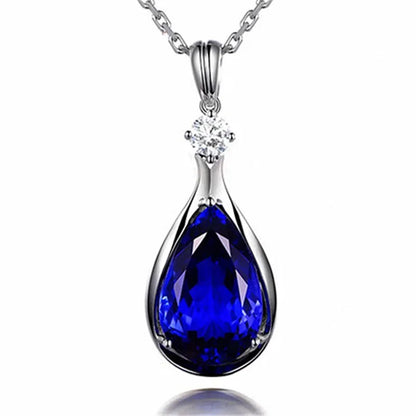 Collar de lujo para mujer, accesorios de joyería de plata 925, forma de gota de agua, colgante de piedras preciosas de circón de zafiro, regalo de fiesta de boda