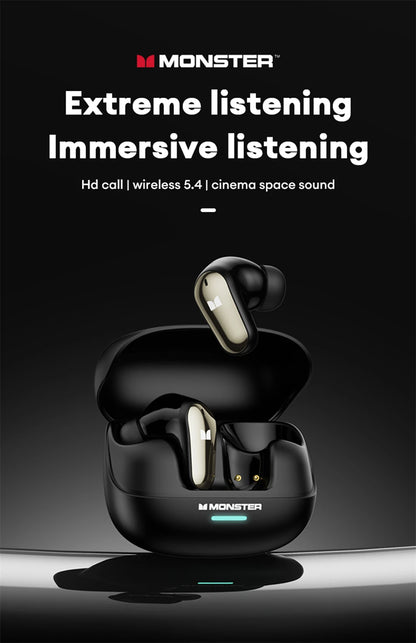 Auriculares inalámbricos Monster MQT52 con Bluetooth 5,4, auriculares para juegos con batería de larga duración, auriculares con sonido estéreo HIFI de modo dual con micrófono