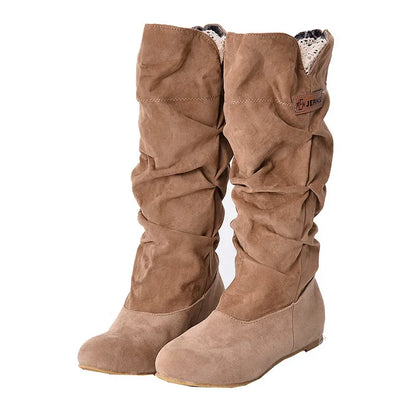 Botas de nieve de tubo medio para mujer, zapatos de mujer de talla grande con gancho de hilo de algodón hueco, encaje esmerilado, novedad.