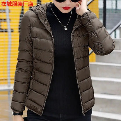 New Women's Hooded Down Jacket, Short, Thick, Warm, Casual, Lightweight, Korean Style, Simple Design