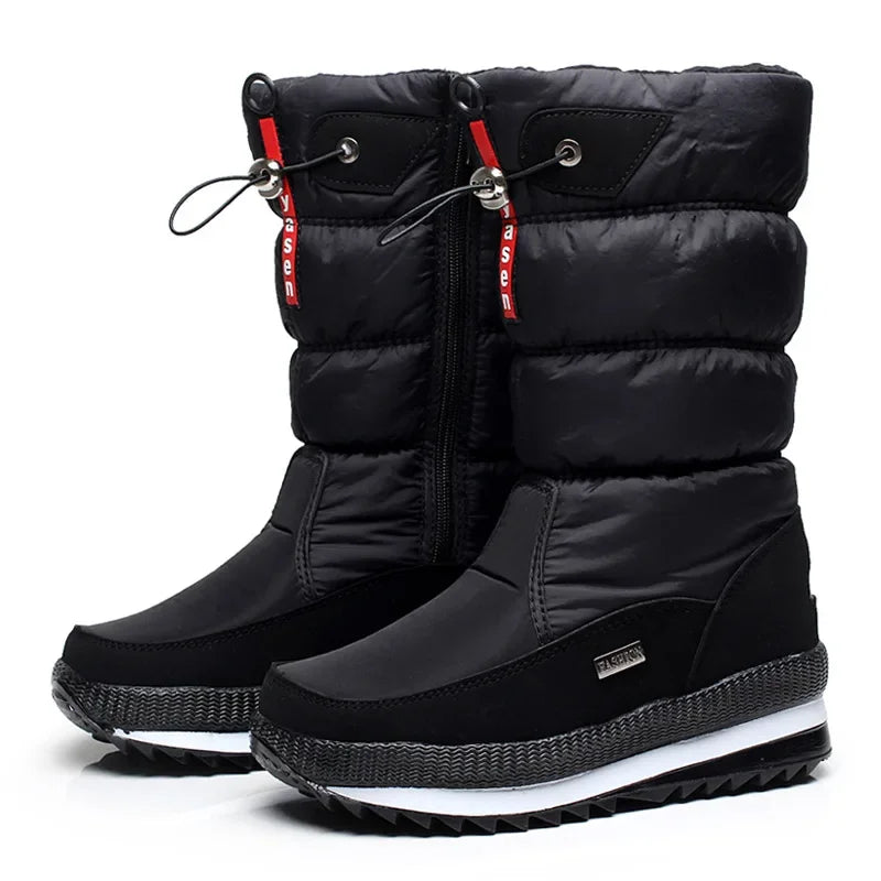 Botas de nieve cálidas a la moda para Mujer, Botas de invierno con plataforma, Botas antideslizantes impermeables, Botas de piel de felpa a media pantorrilla, Botas para Mujer