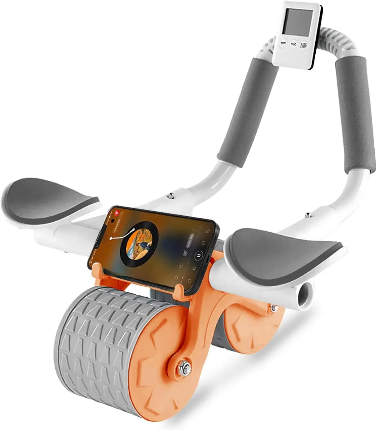 Nueva Rueda Abdominal con Tapete para Rodillas y Temporizador, Rodillo de Ejercicio Abdominal con Rebote Automático y Soporte para Codos