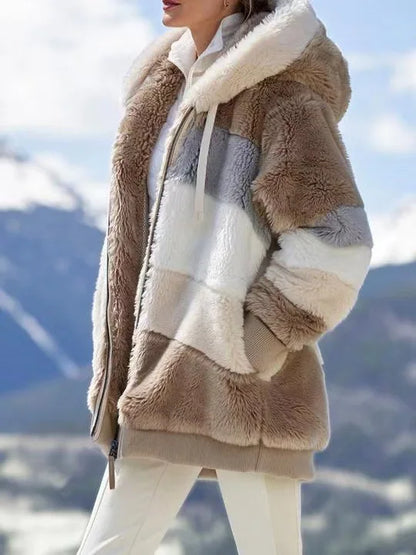 Chaqueta de gran tamaño para mujer, ropa de calle con capucha y bolsillo de felpa cálida, abrigo holgado para mujer, ropa femenina.