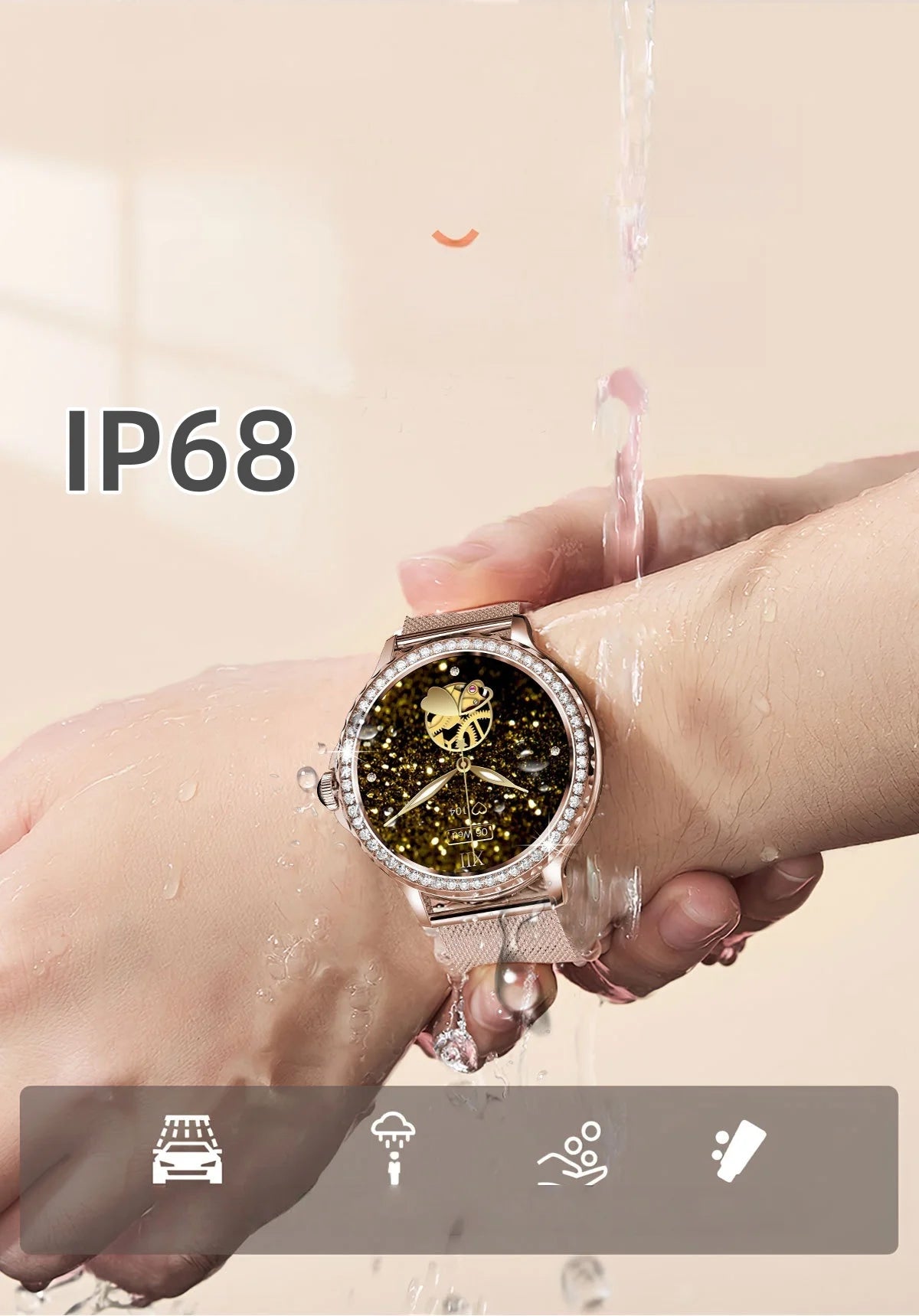 Reloj inteligente de moda para mujer NX19 llamada bluetooth pulsera deportiva inteligente IP68 reloj impermeable con diamantes