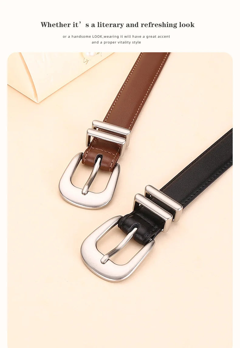 Cinturón de cuero genuino de aleación de alta gama para mujer; cinturón de cintura moderno y versátil; cinturón de corsé que combina tendencia