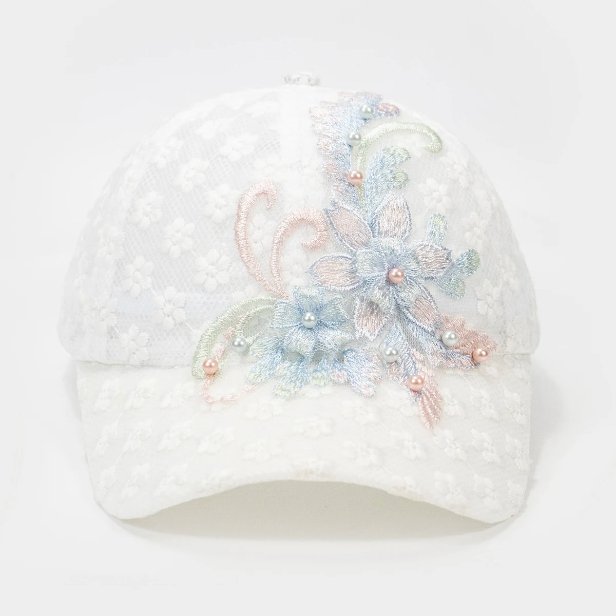 Gorra de béisbol de mujer transpirable ahuecada de encaje sombrero elegante bordado blanco