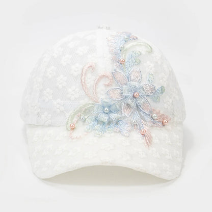 Gorra de béisbol de mujer transpirable ahuecada de encaje sombrero elegante bordado blanco
