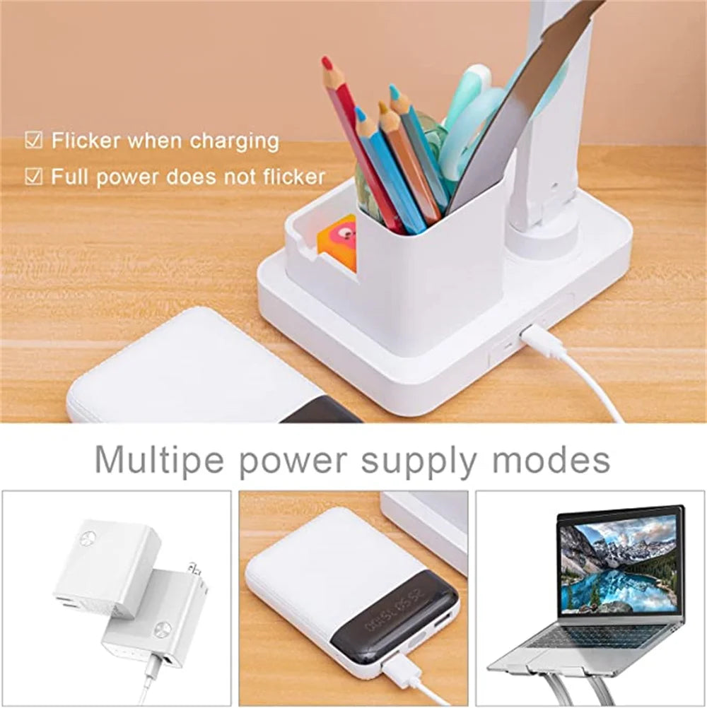 LED Desk Lamp, Dimmable Touch Folding Table Lamp with USB, Calendar, Temperature Clock, Night Light for Study, Reading Lamp