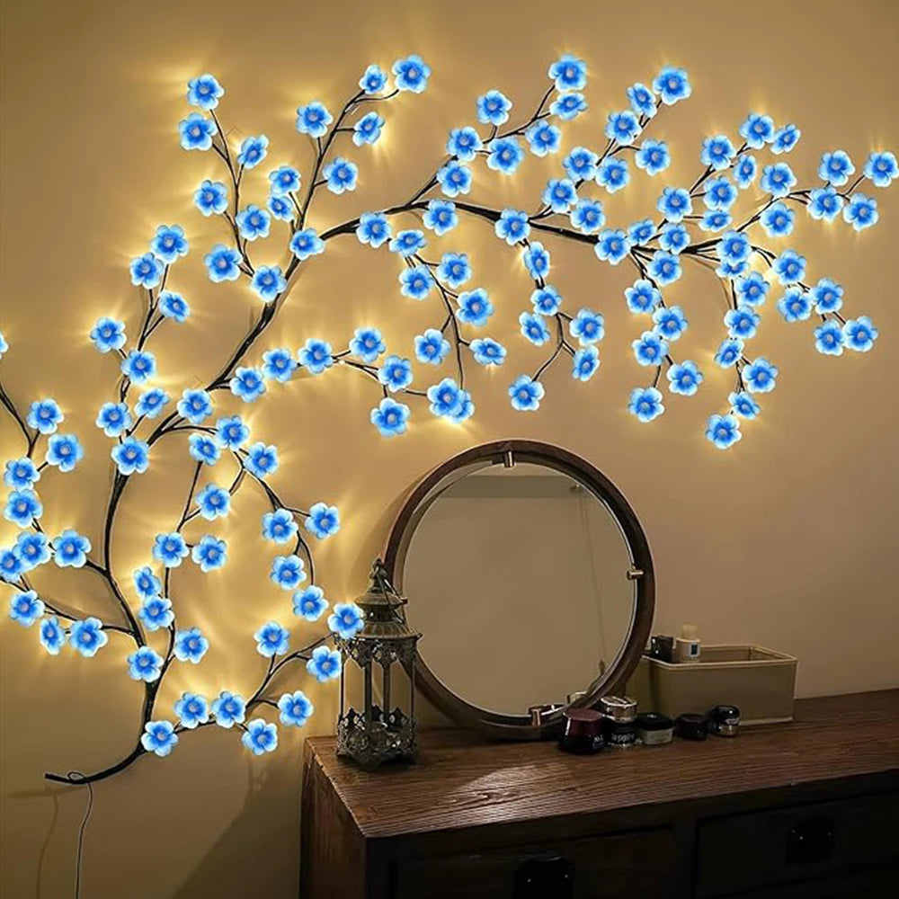 USB Wall Mounted LED Branch Lights, Cherry Blossom Vine Lights, 72 LED, 8 Modes for Indoor Holiday Decoration, Walls, Doors, and Windows