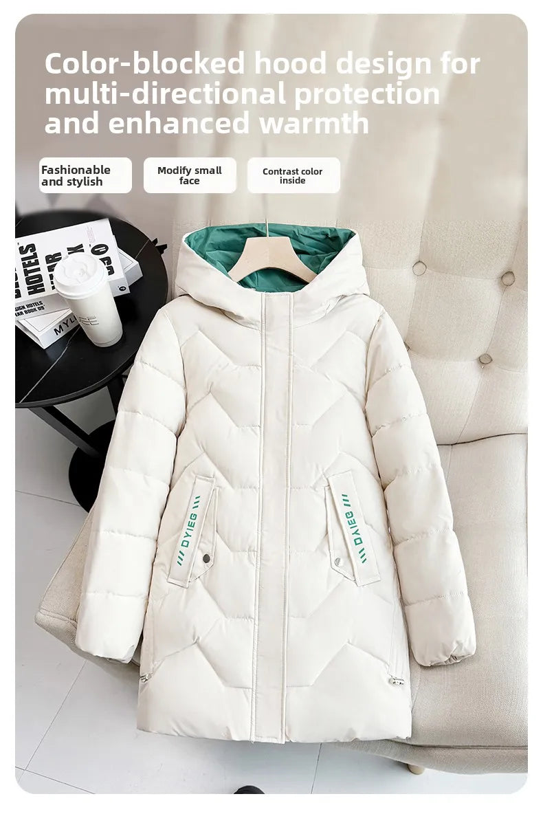 Chaqueta de plumón de longitud media para mujer, de alta gama, gruesa, cálida y elegante, estilo coreano, para el invierno, c...
