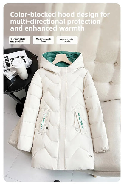 Chaqueta de plumón de longitud media para mujer, de alta gama, gruesa, cálida y elegante, estilo coreano, para el invierno, c...