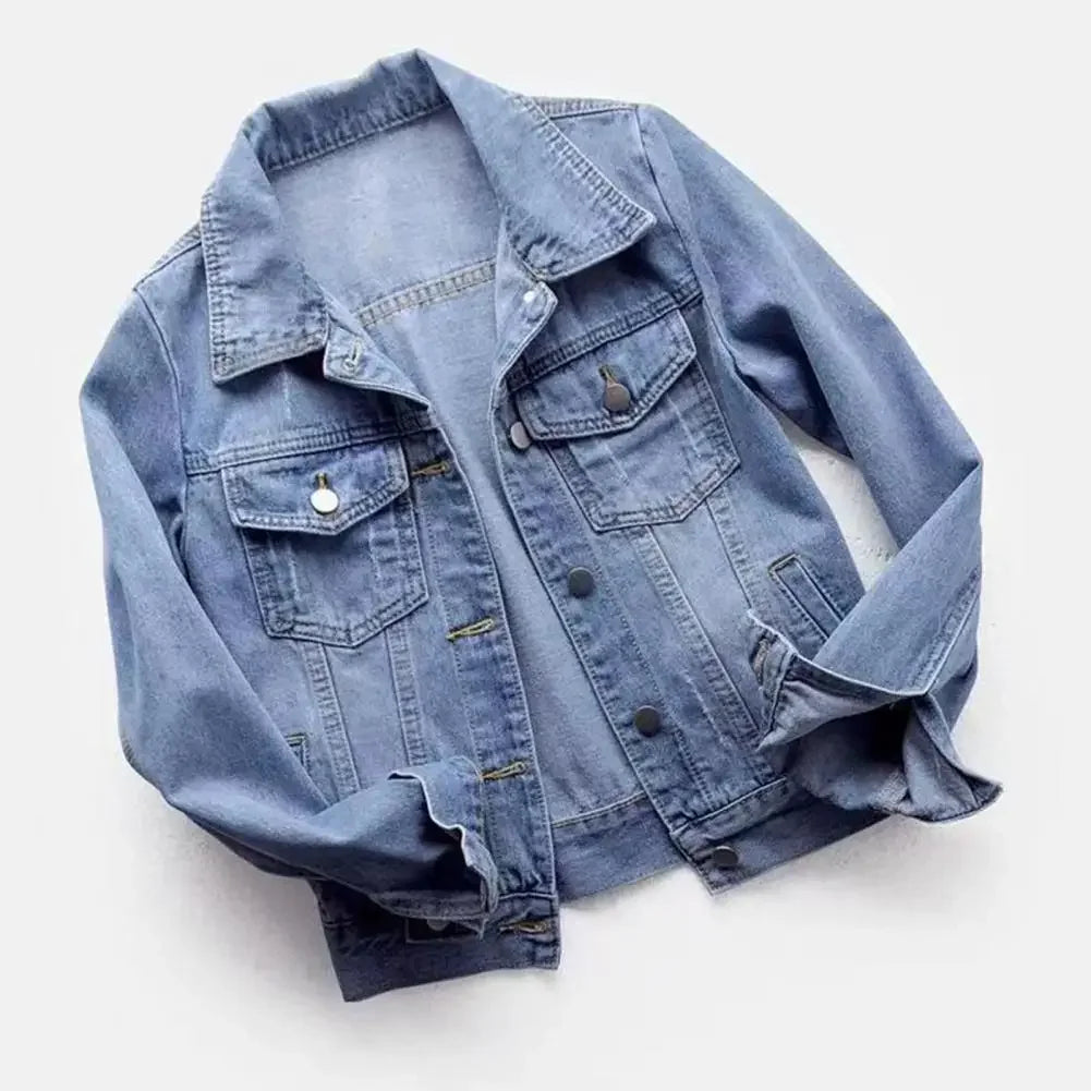 Women's denim jacket, single-breasted chest flap jacket, slim fit long sleeve short coat, retro women's denim jackets, outerwear