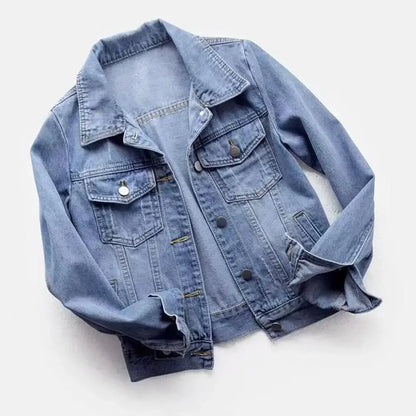Women's denim jacket, single-breasted chest flap jacket, slim fit long sleeve short coat, retro women's denim jackets, outerwear