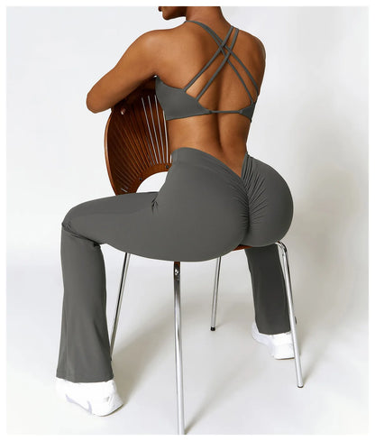 Women's V-shaped Yoga Pants, Flared Leggings, High-Waisted Wide-Leg Pants, Sports Flared Pants for Gym and Fitness, Dance Pants.