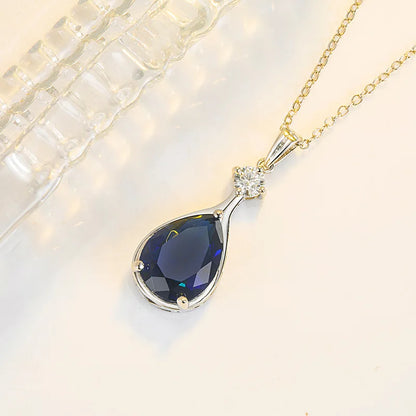 Collar de lujo para mujer, accesorios de joyería de plata 925, forma de gota de agua, colgante de piedras preciosas de circón de zafiro, regalo de fiesta de boda