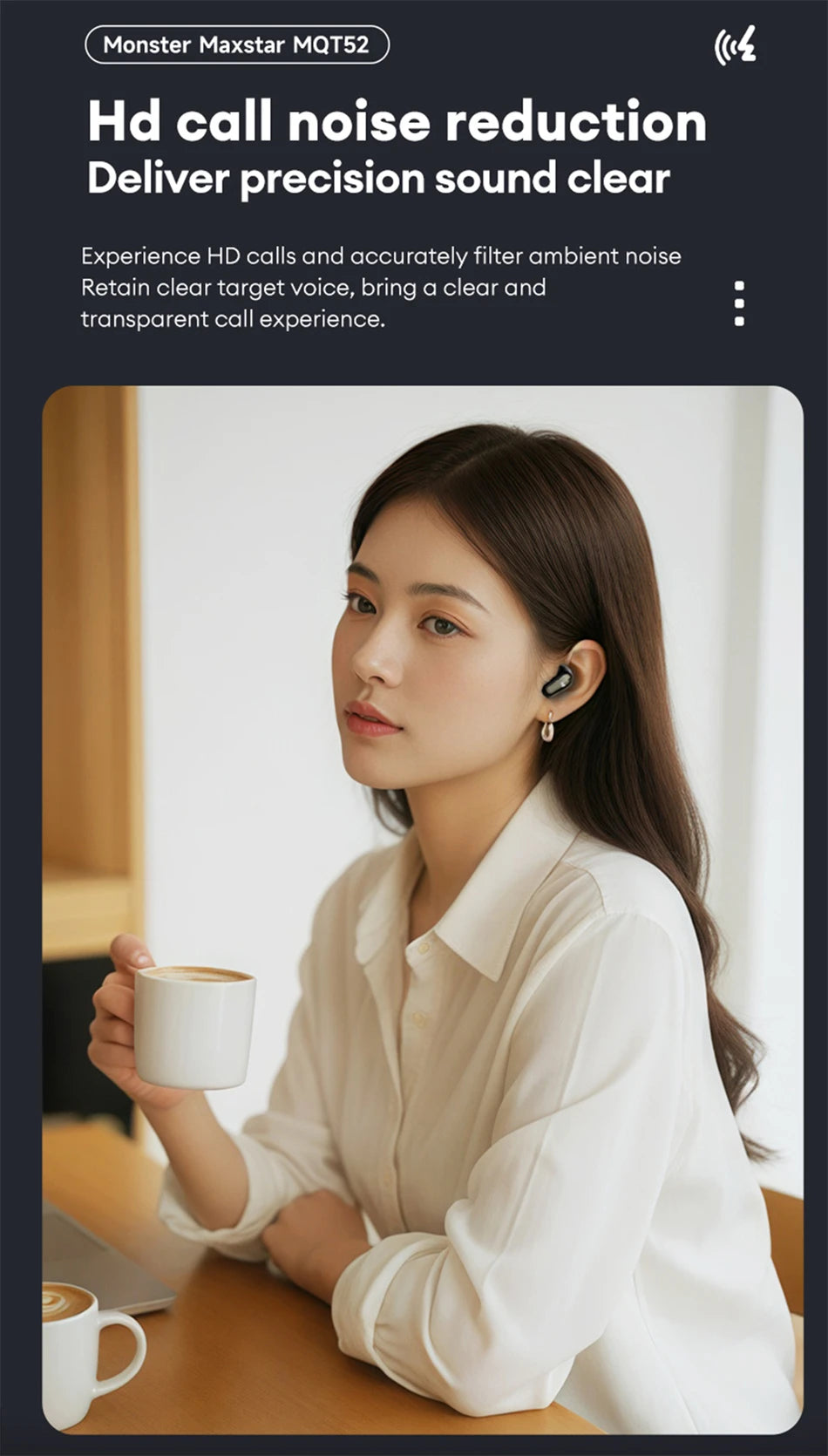 Auriculares inalámbricos Monster MQT52 con Bluetooth 5,4, auriculares para juegos con batería de larga duración, auriculares con sonido estéreo HIFI de modo dual con micrófono