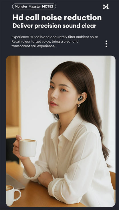 Auriculares inalámbricos Monster MQT52 con Bluetooth 5,4, auriculares para juegos con batería de larga duración, auriculares con sonido estéreo HIFI de modo dual con micrófono