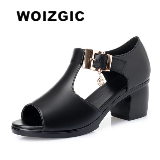 WOIZGIC Women's PU Sandals Summer Platform Cool Beach High Heel Open Toe Casual Outdoor Rhinestone Duck Strap