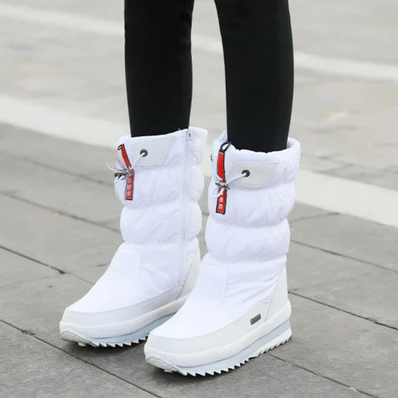 Botas de nieve cálidas a la moda para Mujer, Botas de invierno con plataforma, Botas antideslizantes impermeables, Botas de piel de felpa a media pantorrilla, Botas para Mujer