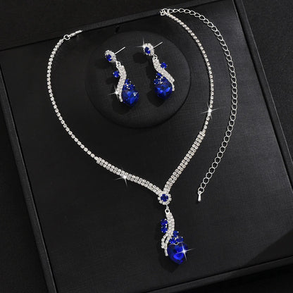 Elegant Vintage Jewelry Set for Women, Shiny Rhinestone Necklace, Sparkling Crystal Choker, Wedding Party Earrings, 3 Pcs