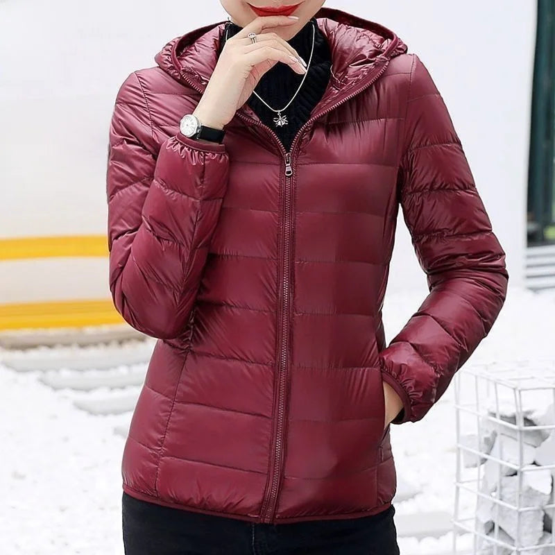 New Women's Hooded Down Jacket, Short, Thick, Warm, Casual, Lightweight, Korean Style, Simple Design