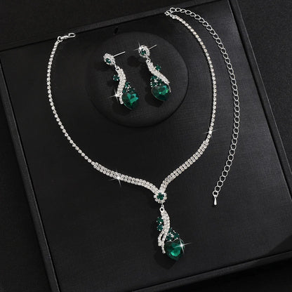Elegant Vintage Jewelry Set for Women, Shiny Rhinestone Necklace, Sparkling Crystal Choker, Wedding Party Earrings, 3 Pcs