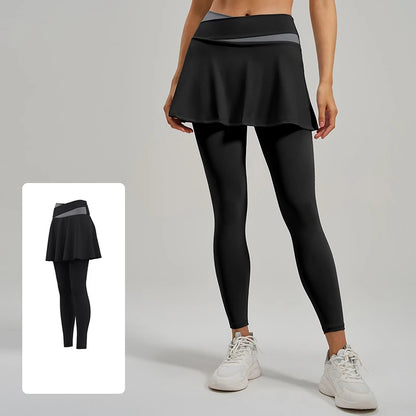 Falda pantalón de yoga para mujer 2026, de cintura alta, con bloques de color, efecto levanta glúteos, leggings con falda, no transparente, que absorbe la humedad, pantalones de yoga y pilates