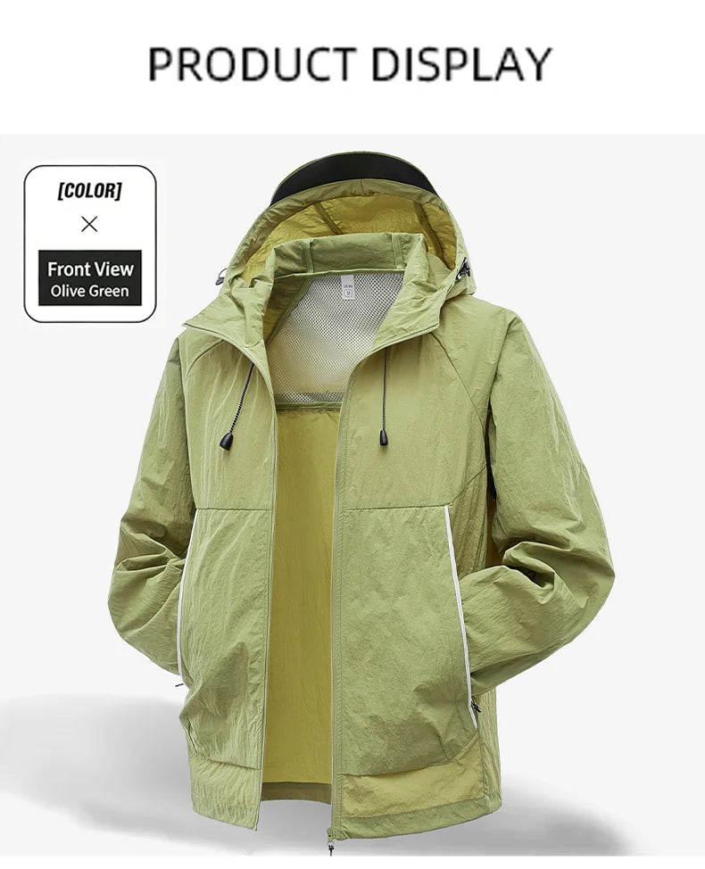 EUMERGX Waterproof Jacket for Men and Women, Windbreaker with Sun Protection for Fishing, Climbing, Hiking, Lightweight Rain Coat, Unisex, for Summer